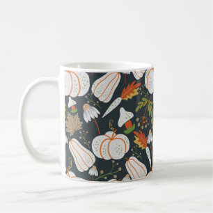 Taza De Café Calabaza sin soldadura patrón floral blanco y negr