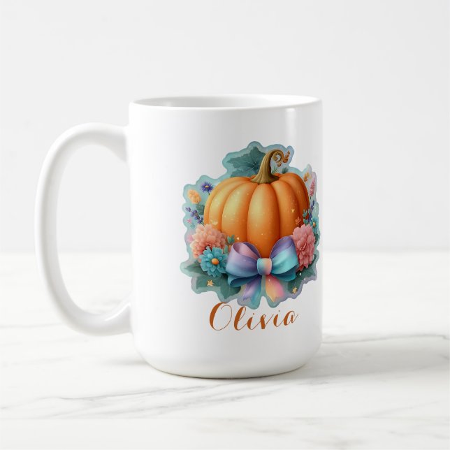 Taza De Café Calabaza suave con flores camiseta personalizada (Izquierda)