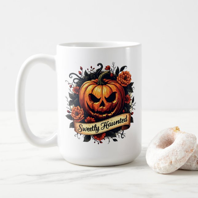 Taza De Café Calabaza veneciana dulce | Halloween floral (Con donut)