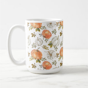 Taza De Café Calabazas acuarelas y patrón otoño de follaje
