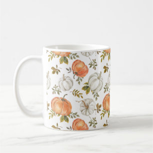 Taza De Café Calabazas acuarelas y patrón otoño de follaje