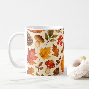 Taza De Café Calabazas de Acuarela de Otoño, Hojas de Otoño y B
