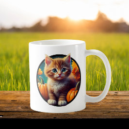 Taza De Café Calabazas de cosecha otoñal de gato de jengibre