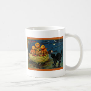Taza De Café Calabazas de Halloween vintage Gato negro