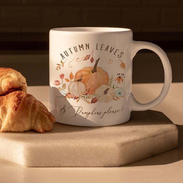 Taza De Café Calabazas de otoño acuarela hojas de otoño y flora (Subido por el creador)