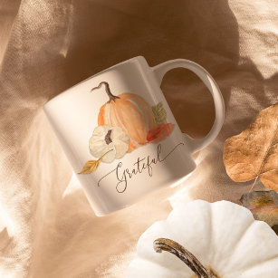 Taza De Café Calabazas de otoño color de agua gris hojas de oto