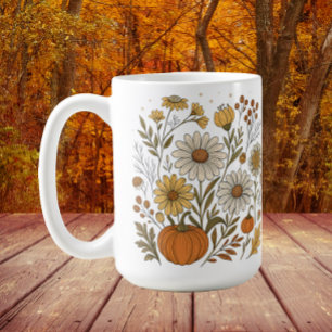Taza De Café Calabazas Flores Flores Florales Caídas Decoración