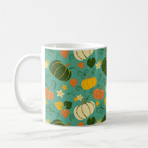 Taza De Café Calabazas, hojas: patrón vegetal otoñal
