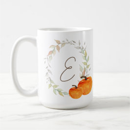 Taza De Café Calabazas monogramadas y hojas de otoño