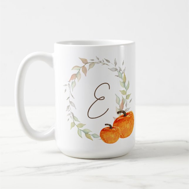 Taza De Café Calabazas monogramadas y hojas de otoño (Izquierda)