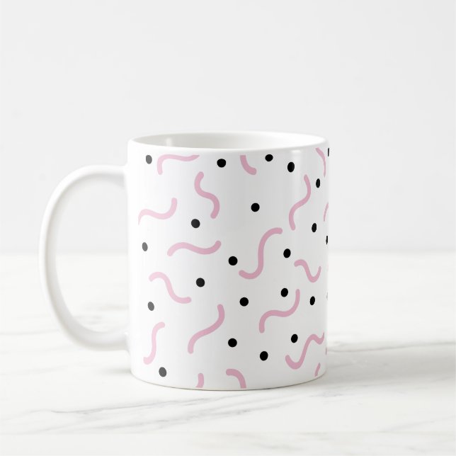 Taza De Café Calabazas rosas y patrón de puntos negros Memphis (Izquierda)