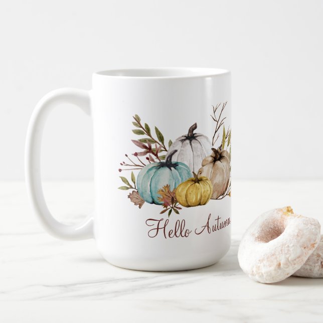 Taza De Café Calabazas Rustic Hello Otumn (Con donut)