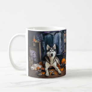 Taza De Café Calabazas Siberian Husky Halloween Espeluznantes