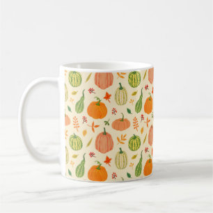 Taza De Café Calabazas verdes y naranjas con hojas y ramas