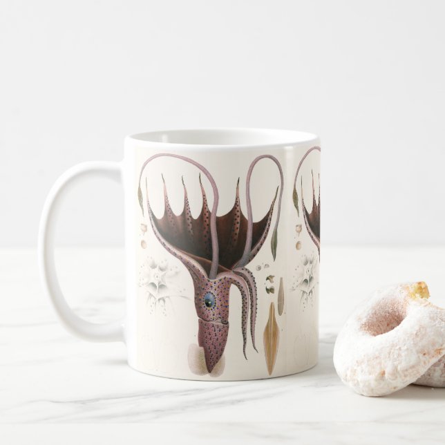 Taza De Café Calamar paraguas, animales de la vida marina vinta (Con donut)