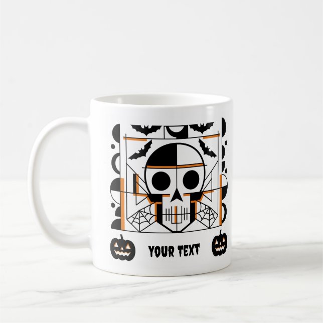 Taza De Café Calavera al estilo de Halloween, murciélagos, tela (Izquierda)