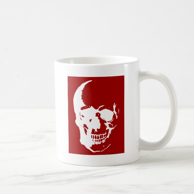 Taza De Café Calavera - Arte Metalizado de fantasía rojo y blan (Derecha)