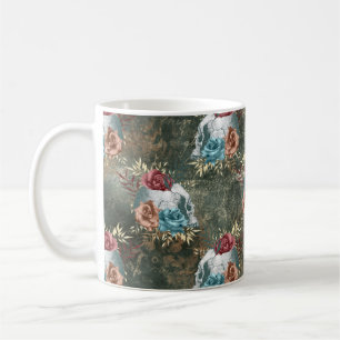 Taza De Café Calavera con flores Rosas