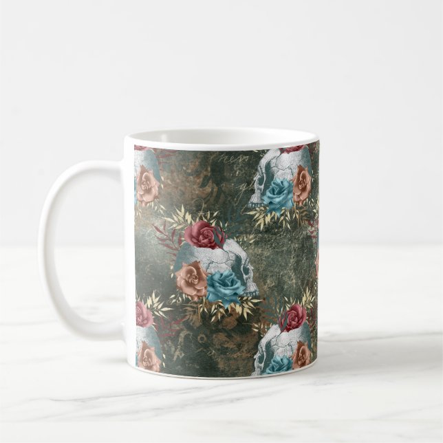 Taza De Café Calavera con flores Rosas (Izquierda)