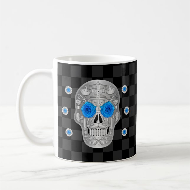Taza De Café Calavera cromada (Rosa azul) Café Mug (Izquierda)