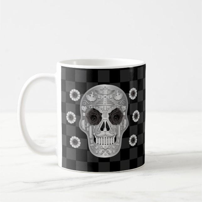 Taza De Café Calavera cromada (Rosa negro) Café Mug (Izquierda)