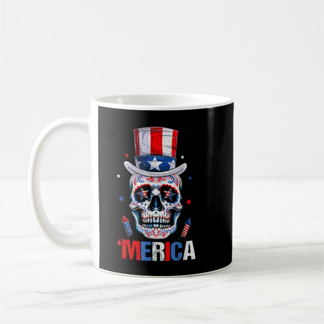 Taza De Café Calavera de azúcar 4 de julio Infierno Patriótico  (Izquierda)