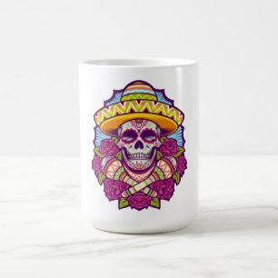 Taza De Café Calavera de azúcar con Sombrero Dia De Los Muert