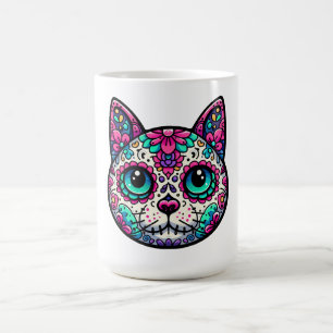 Taza De Café Calavera de azúcar de gato colorida