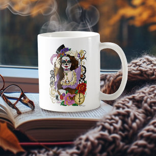Taza De Café Calavera de azúcar de Steampunk