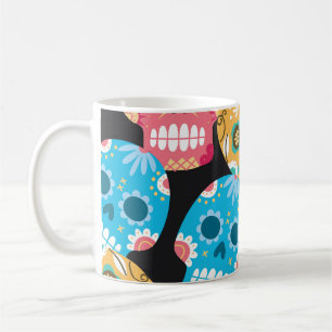 Taza De Café Calavera de azúcar, fondo festivo sin costura.