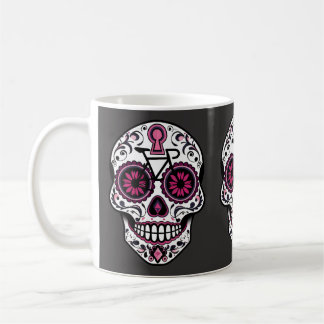 Taza De Café Calavera De Azúcar Rosa, Día De Los Muertos