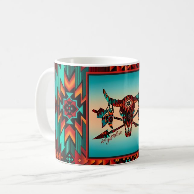 Taza De Café Calavera De Búfalo Y Flechas Café Mug (Anverso izquierdo)
