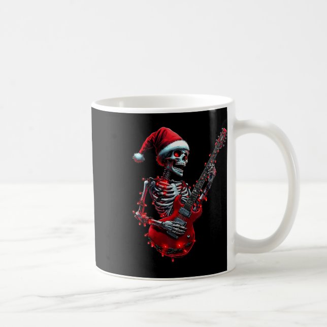 Taza De Café Calavera de esqueleto de Navidad tocando guitarra  (Derecha)