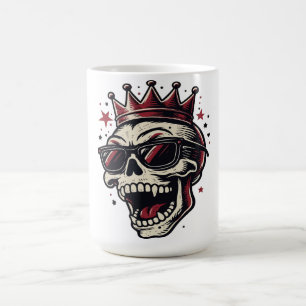 Taza De Café Calavera de Rey Rockstar con Gafas de Sol