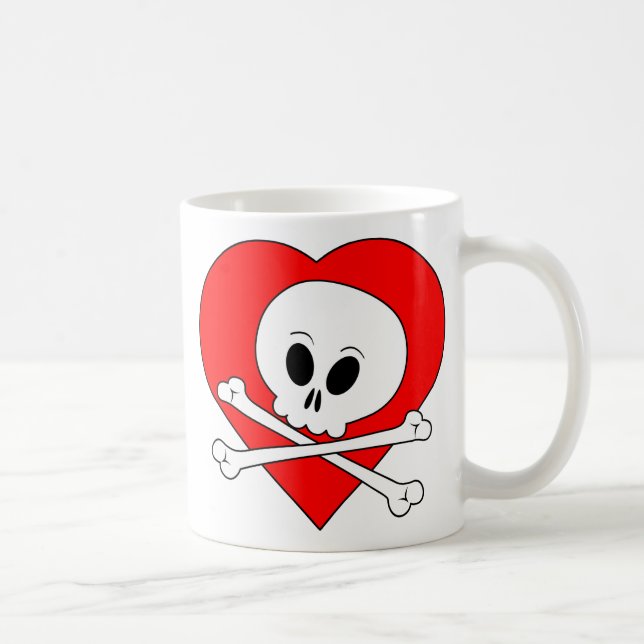 Taza De Café Calavera del corazón rojo (Derecha)