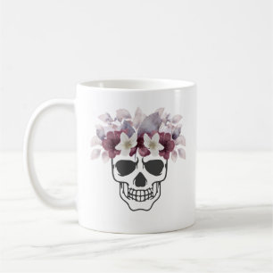 Taza De Café Calavera Floral Flores Blancas y Vino