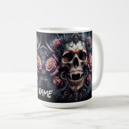 Taza De Café Calavera gótica adorada con Rosas