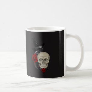 Taza De Café Calavera gótica con Rosa y raven