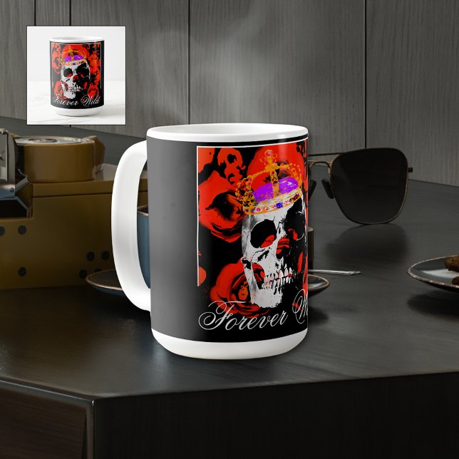 Taza De Café Calavera gótica Roses Rojos Café Mug (Subido por el creador)
