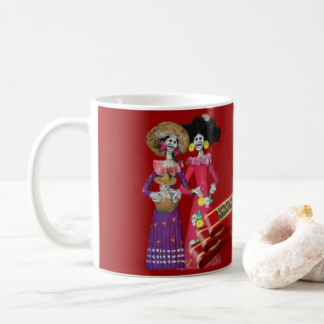Taza De Café Calavera Hermanas (Con donut)