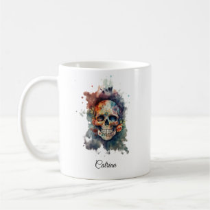 Taza De Café Calavera Hermosa Personalizada Día de Muertos Crán