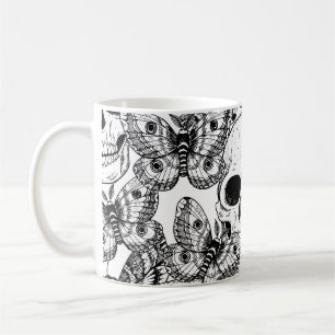 Taza De Café Calavera, mariposas: patrón de cosecha a mano