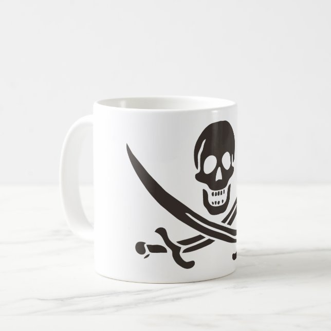 Taza De Café Calavera obsidiana espada Bandera pirata de Calico (Anverso izquierdo)