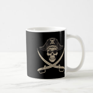 Taza De Café Calavera pirata vintage y cruces en el último minu