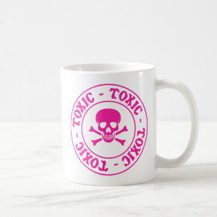Taza De Café Calavera rosa tóxica y huesos cruzados
