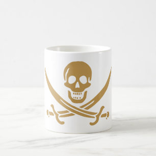 Taza De Café Calavera y Cutlass Pirata Calico Jack en Oro Aztec
