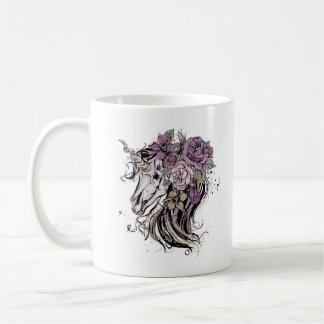 Taza De Café Calavera y flores de Unicornio Adorables Boho