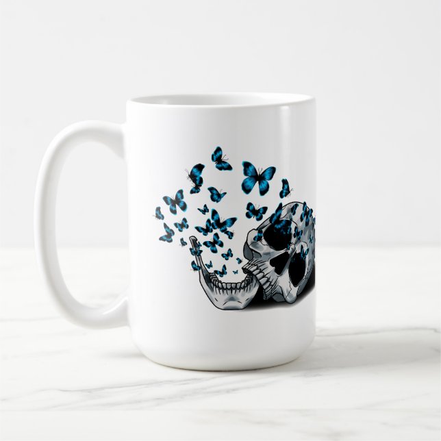 Taza De Café Calavera y mariposas azules (Izquierda)