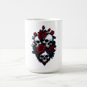 Taza De Café Calavera y Rosas: Diseño floral gótico