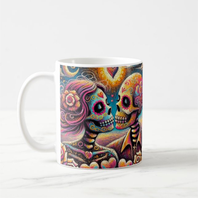 Taza De Café Calaveras azucareras enamoradas Impresionista Chal (Izquierda)